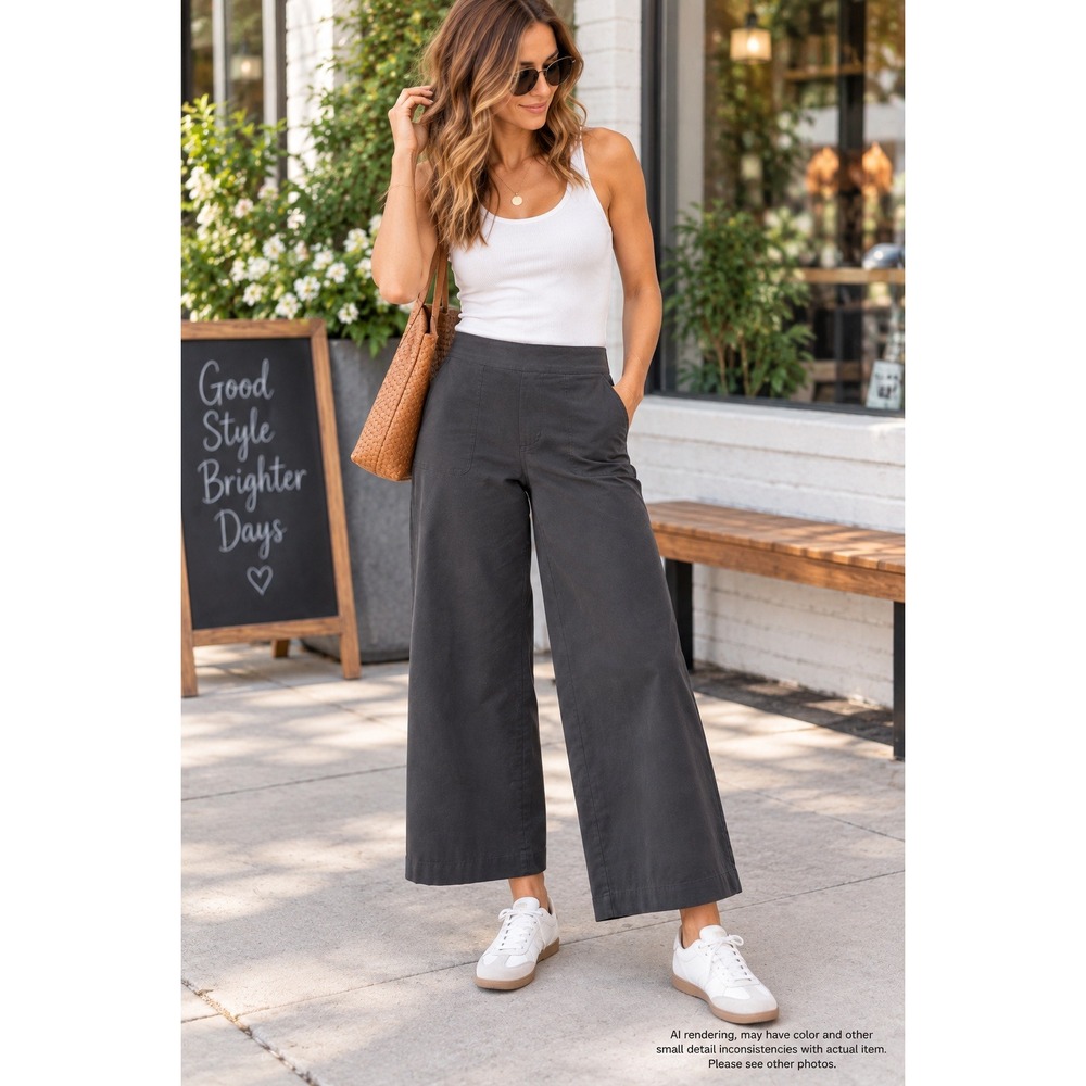 Old Navy S Petite Pixie Wide Leg Pants Gray High Rise Cropped Minimalist Office